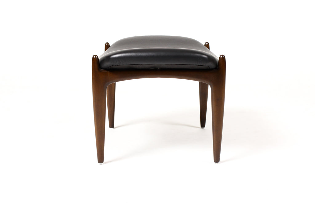 #1900 — Danish Modern / Mid Century Mahogany Ottoman / Foot stool — Kofod Larsen for Selig — Black Leather