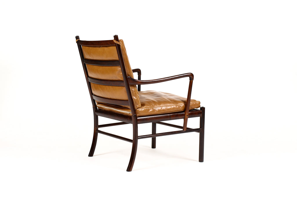 #1765 – Danish Modern / Mid Century Rosewood Colonial Armchair – Ole Wanscher for Poul Jeppesen – Cognac leather