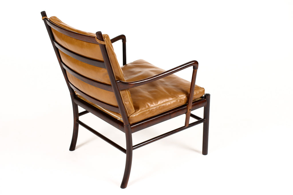 #1765 – Danish Modern / Mid Century Rosewood Colonial Armchair – Ole Wanscher for Poul Jeppesen – Cognac leather