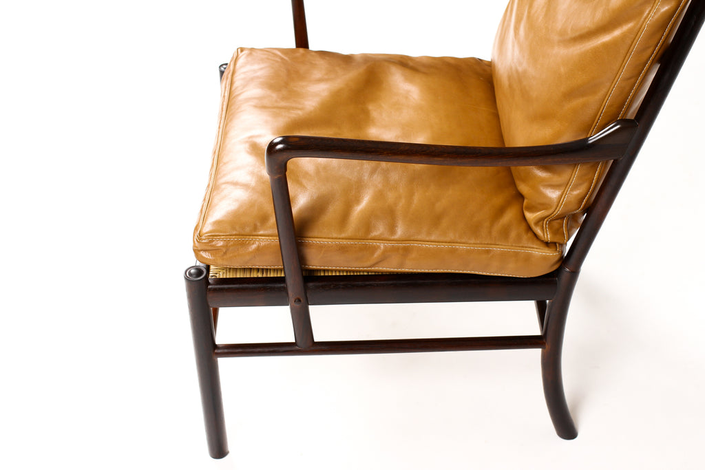 #1765 – Danish Modern / Mid Century Rosewood Colonial Armchair – Ole Wanscher for Poul Jeppesen – Cognac leather