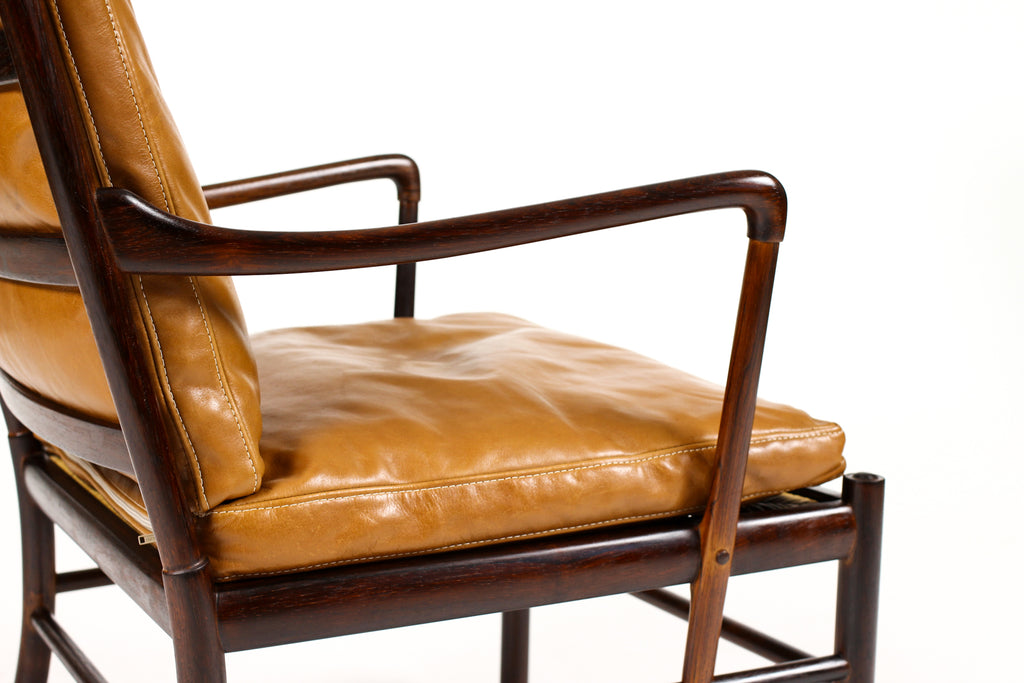 #1765 – Danish Modern / Mid Century Rosewood Colonial Armchair – Ole Wanscher for Poul Jeppesen – Cognac leather