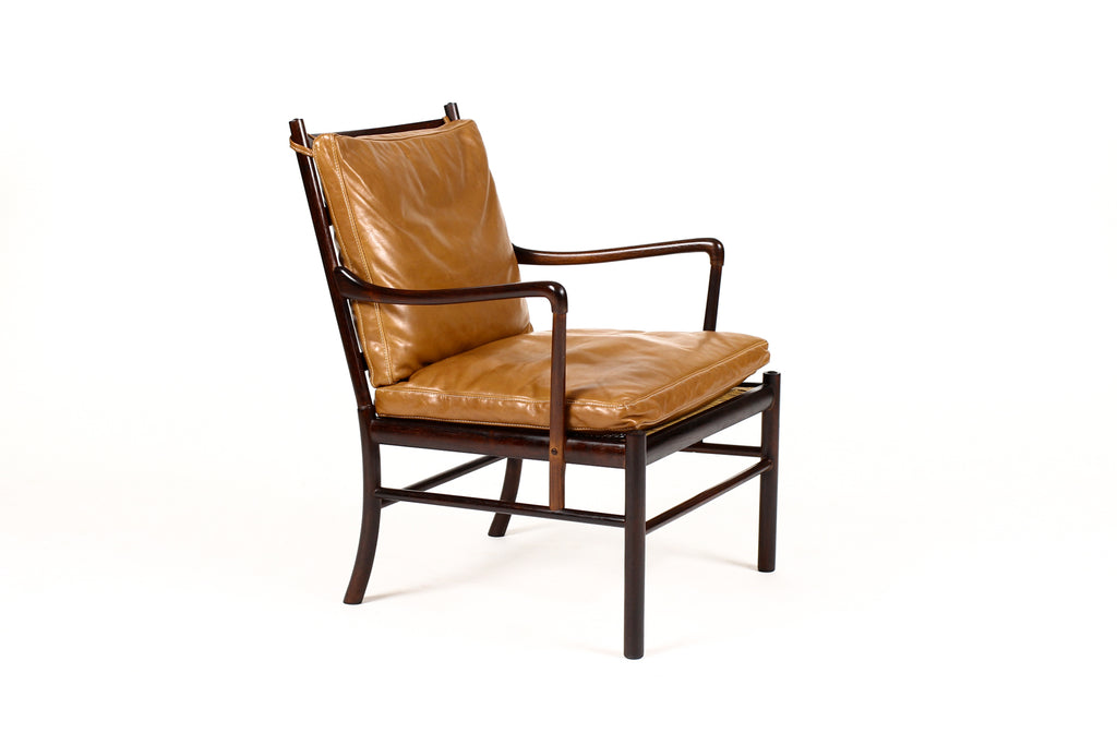 #1765 – Danish Modern / Mid Century Rosewood Colonial Armchair – Ole Wanscher for Poul Jeppesen – Cognac leather