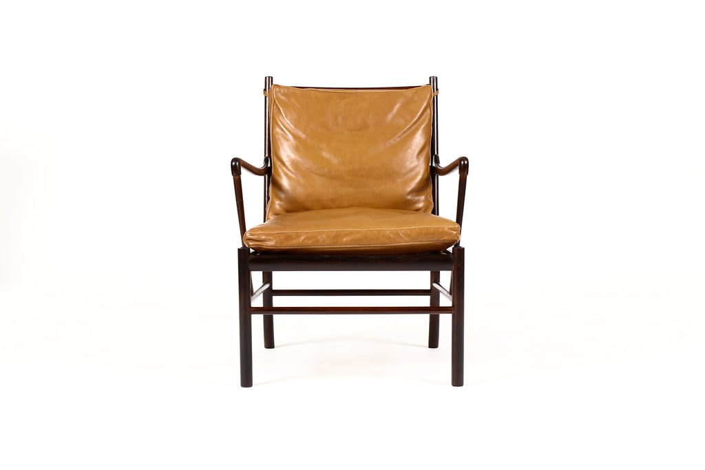 #1765 – Danish Modern / Mid Century Rosewood Colonial Armchair – Ole Wanscher for Poul Jeppesen – Cognac leather