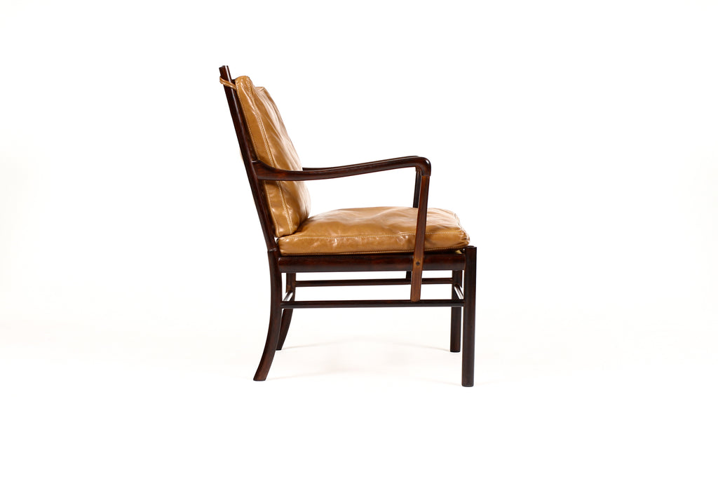 #1765 – Danish Modern / Mid Century Rosewood Colonial Armchair – Ole Wanscher for Poul Jeppesen – Cognac leather