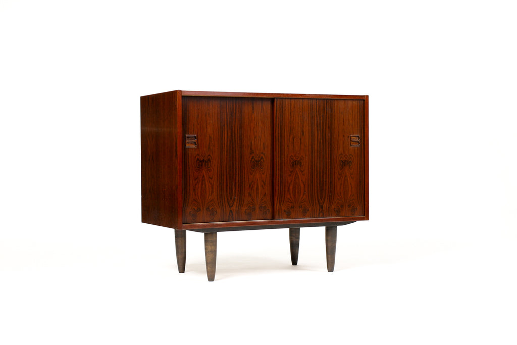 #2012 — Danish Modern / Mid Century Compact Rosewood Credenza / Sideboard — Sliding Doors