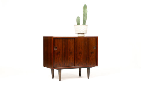 #2012 — Danish Modern / Mid Century Compact Rosewood Credenza / Sideboard — Sliding Doors