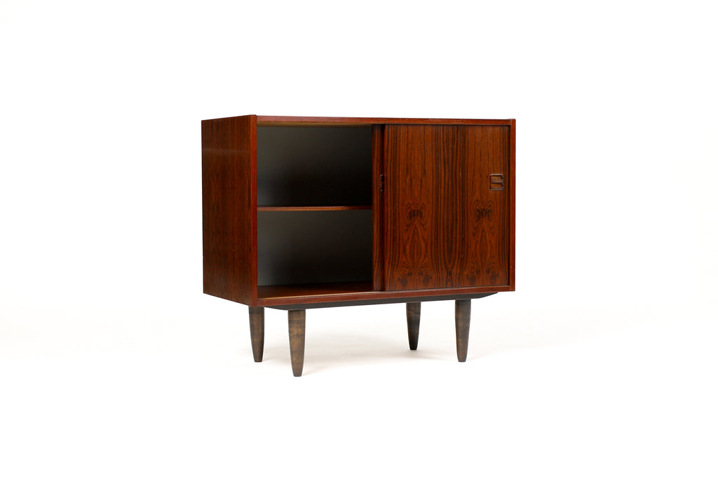 #2012 — Danish Modern / Mid Century Compact Rosewood Credenza / Sideboard — Sliding Doors