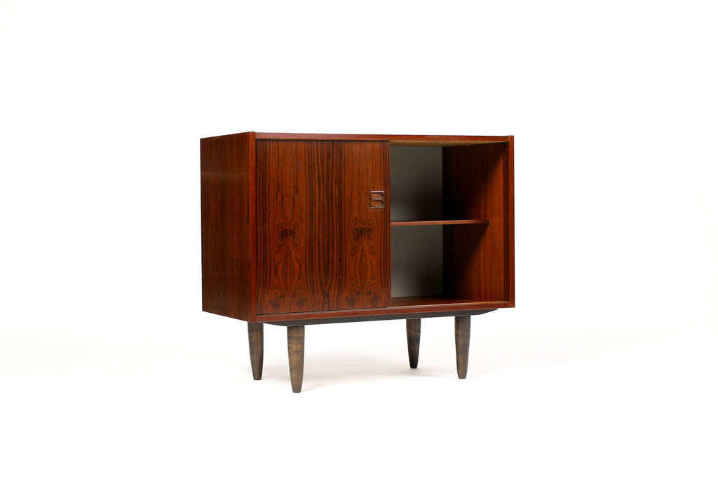 #2012 — Danish Modern / Mid Century Compact Rosewood Credenza / Sideboard — Sliding Doors