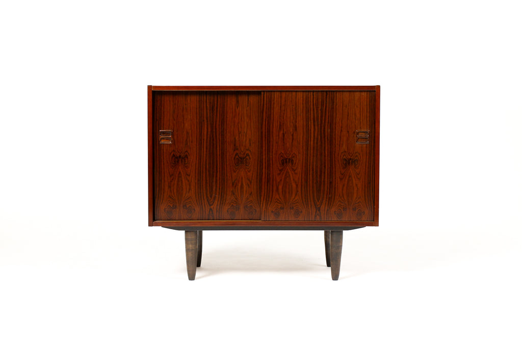 #2012 — Danish Modern / Mid Century Compact Rosewood Credenza / Sideboard — Sliding Doors