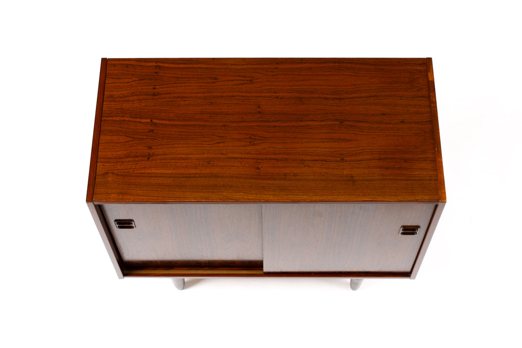 #2012 — Danish Modern / Mid Century Compact Rosewood Credenza / Sideboard — Sliding Doors