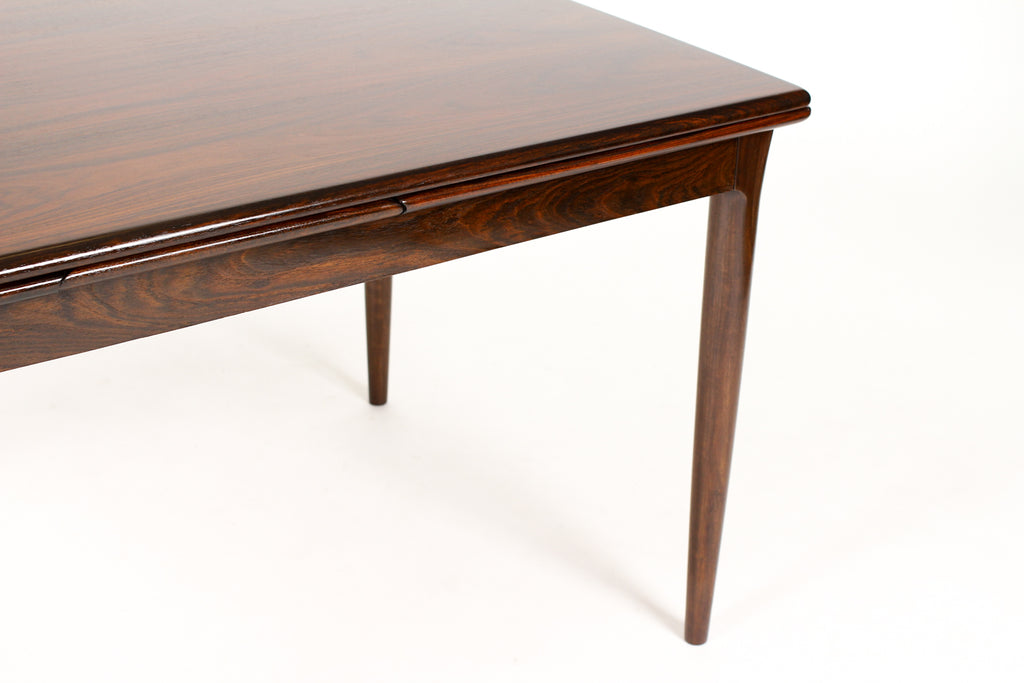 #1733 — Danish Modern / Mid Century Rosewood Dining Table — Rectangular Draw Leaf — Axel Christiansen for ACO Mobler