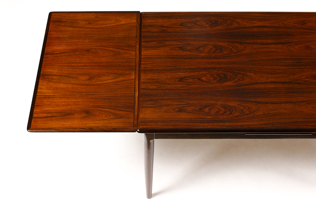 #1733 — Danish Modern / Mid Century Rosewood Dining Table — Rectangular Draw Leaf — Axel Christiansen for ACO Mobler