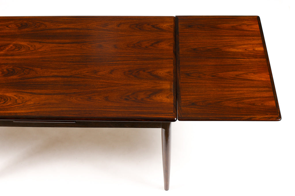 #1733 — Danish Modern / Mid Century Rosewood Dining Table — Rectangular Draw Leaf — Axel Christiansen for ACO Mobler