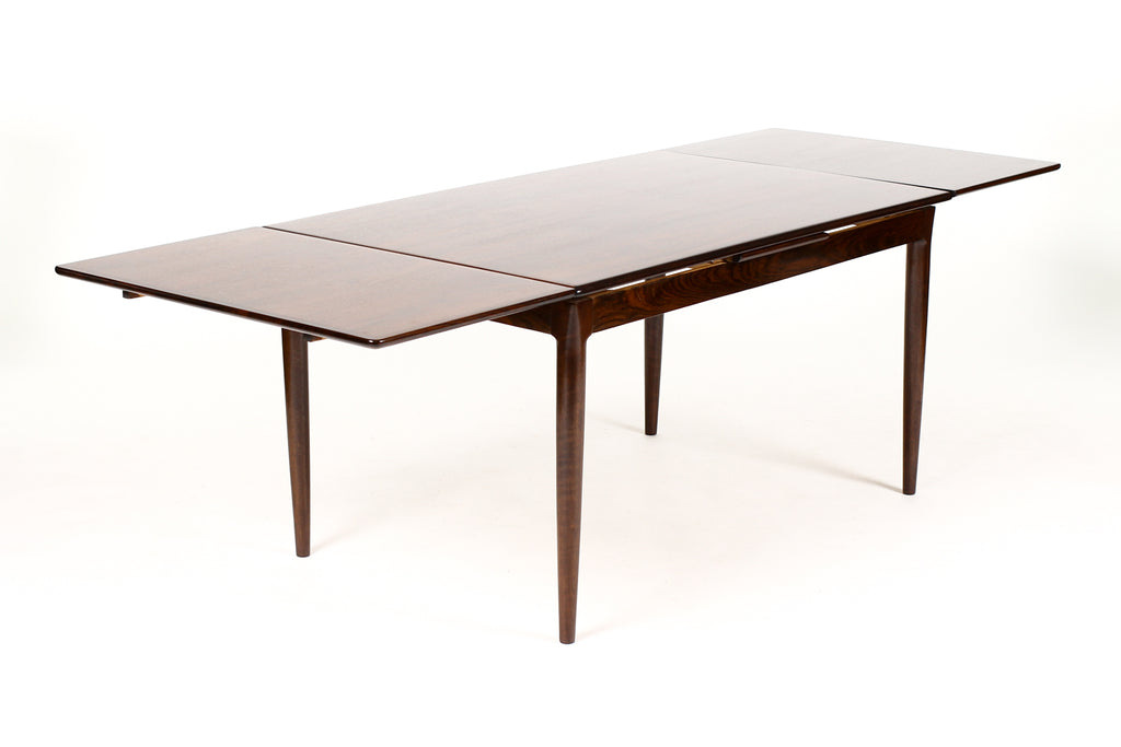 #1733 — Danish Modern / Mid Century Rosewood Dining Table — Rectangular Draw Leaf — Axel Christiansen for ACO Mobler