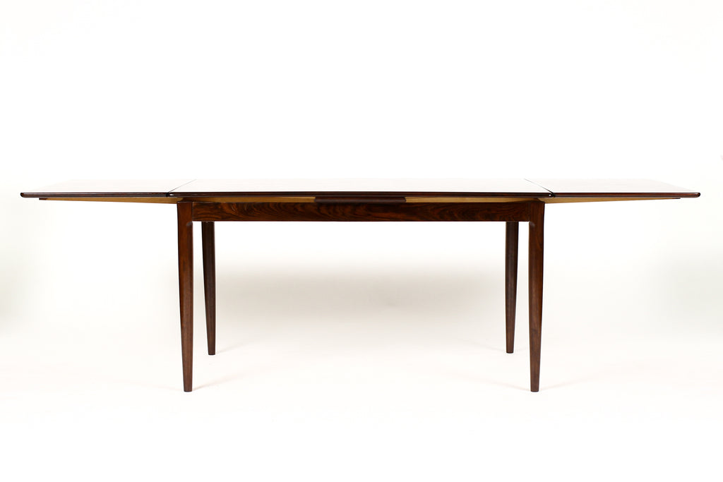 #1733 — Danish Modern / Mid Century Rosewood Dining Table — Rectangular Draw Leaf — Axel Christiansen for ACO Mobler