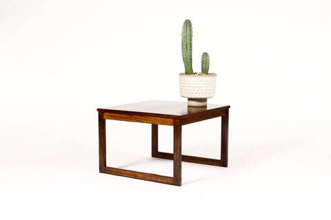 #1883 — Danish Modern / Mid Century Square Rosewood Coffee table — Figural Grain — Sled Base