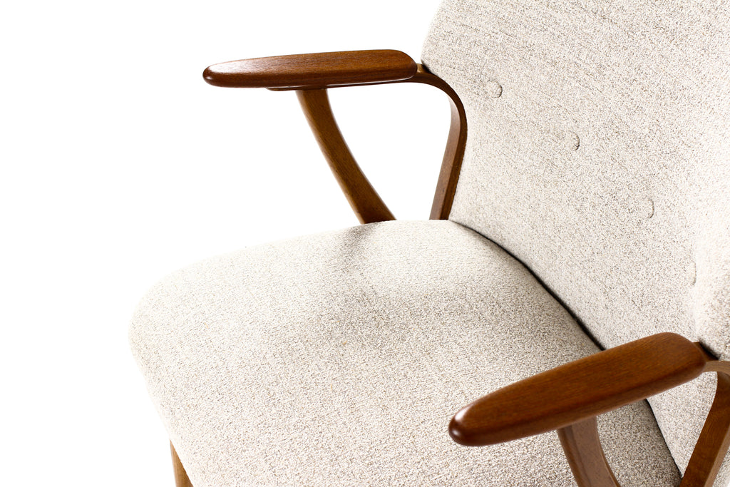 #1756 – Danish Modern / Mid Century Upholstered Teak Lounge / Armchairs – Light Gray Textile – Pair