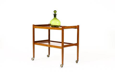 #2042 — Danish Modern / Mid Century Teak Bar Cart / Rolling Tea Service — Low shelf