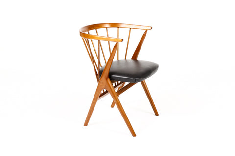 #2089 — Danish Modern / Mid Century Teak No. 8 Captain’s Dining Chair — Helge Sibast — Black Leather