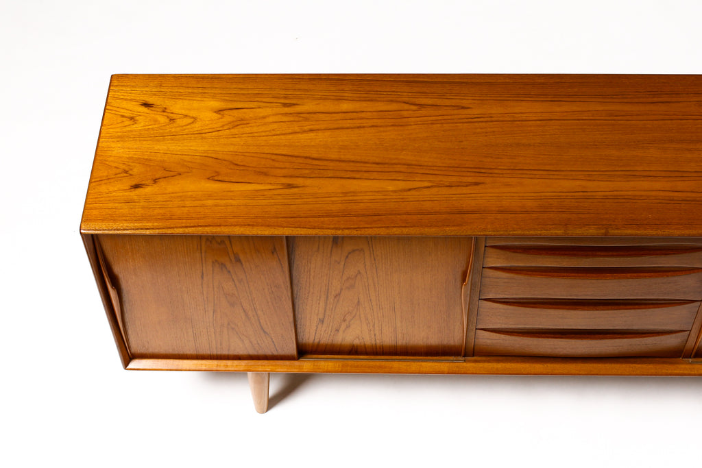 #2021— Danish modern / Mid Century Teak Credenza / Sideboard — Sliding Doors — Dyrlund