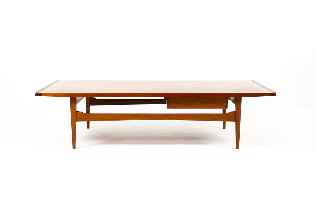 #2051 — Danish Modern / Mid Century Rectangular Large Teak Coffee Table — Moreddi — Single Drawer