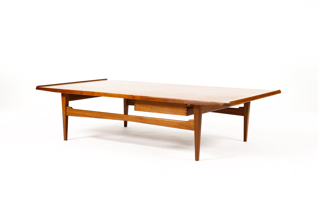#2051 — Danish Modern / Mid Century Rectangular Large Teak Coffee Table — Moreddi — Single Drawer