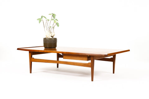 #2051 — Danish Modern / Mid Century Rectangular Large Teak Coffee Table — Moreddi — Single Drawer