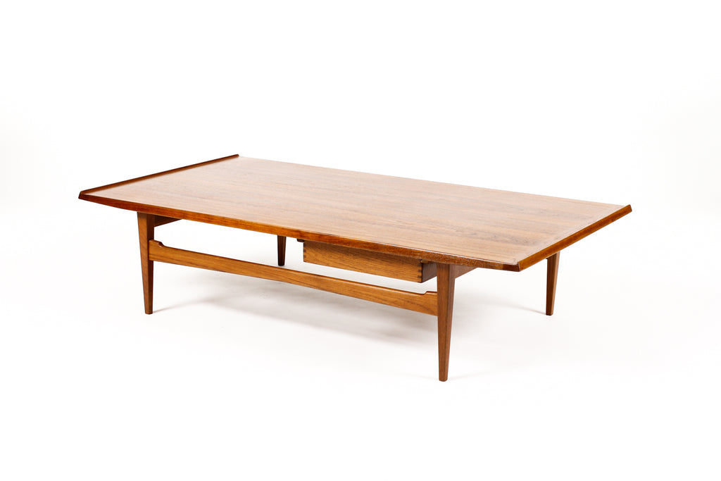#2051 — Danish Modern / Mid Century Rectangular Large Teak Coffee Table — Moreddi — Single Drawer