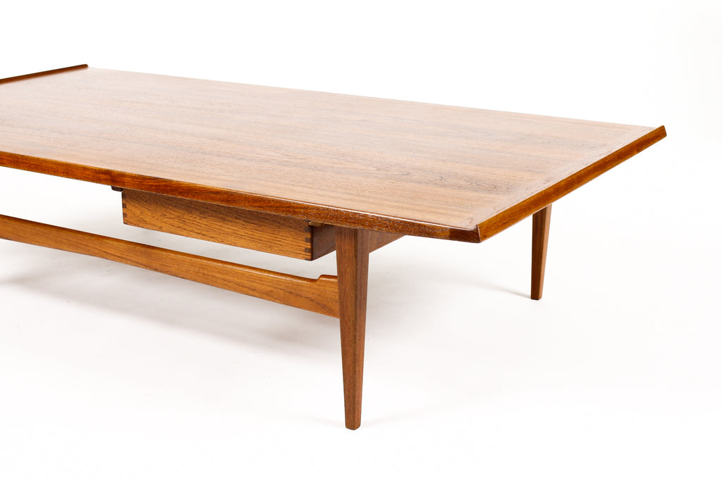 #2051 — Danish Modern / Mid Century Rectangular Large Teak Coffee Table — Moreddi — Single Drawer