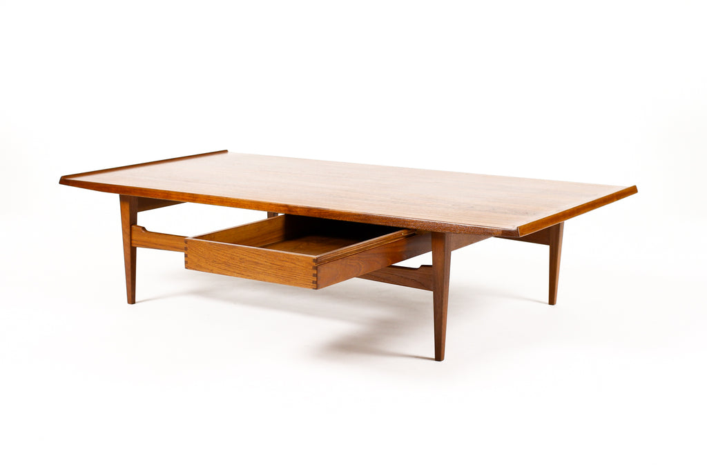 #2051 — Danish Modern / Mid Century Rectangular Large Teak Coffee Table — Moreddi — Single Drawer