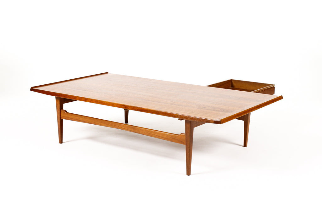 #2051 — Danish Modern / Mid Century Rectangular Large Teak Coffee Table — Moreddi — Single Drawer