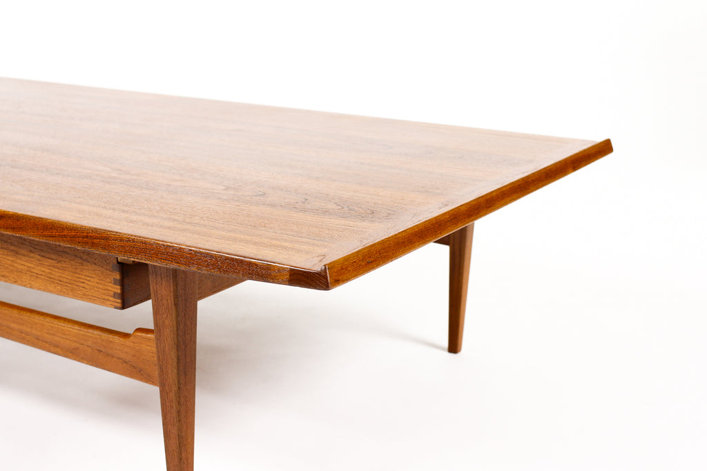 #2051 — Danish Modern / Mid Century Rectangular Large Teak Coffee Table — Moreddi — Single Drawer