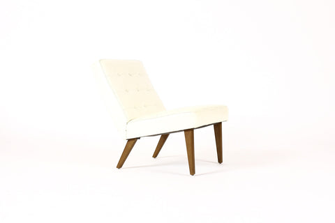 #747 — Danish Modern / Mid Century Low Lounge / Armless Slipper chair — Pearl White Tufted Vinyl