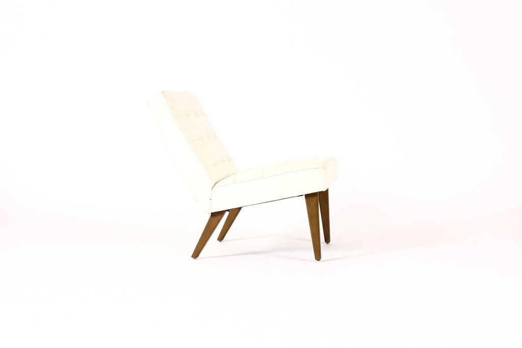 #747 — Danish Modern / Mid Century Low Lounge / Armless Slipper chair — Pearl White Tufted Vinyl