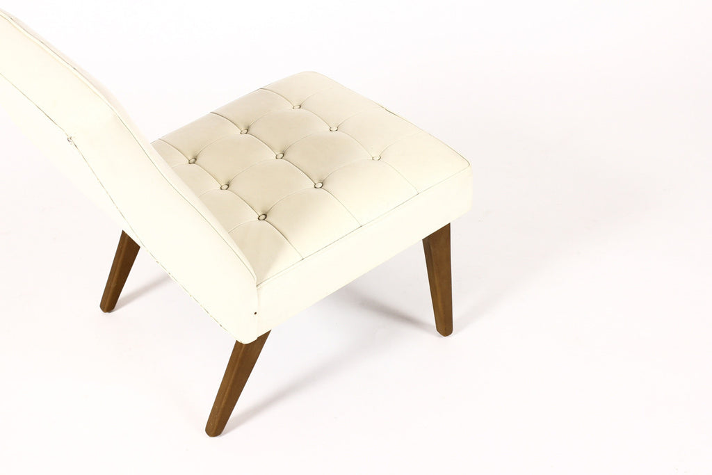 #747 — Danish Modern / Mid Century Low Lounge / Armless Slipper chair — Pearl White Tufted Vinyl