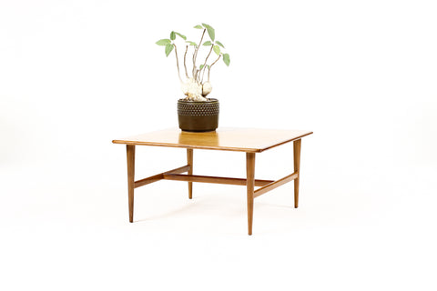 #2052 -- Danish Modern / Mid Century Square Walnut Coffee Table — Cross Stretcher Base