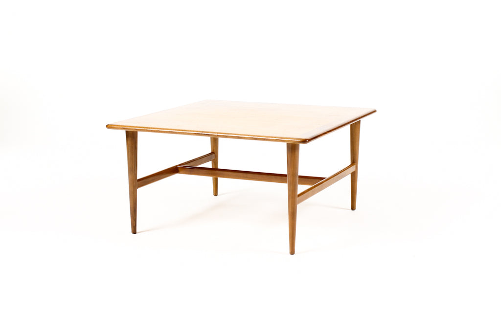 #2052 -- Danish Modern / Mid Century Square Walnut Coffee Table — Cross Stretcher Base