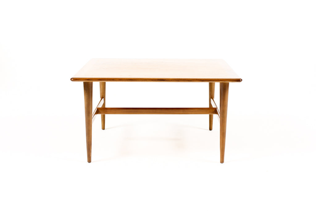 #2052 -- Danish Modern / Mid Century Square Walnut Coffee Table — Cross Stretcher Base