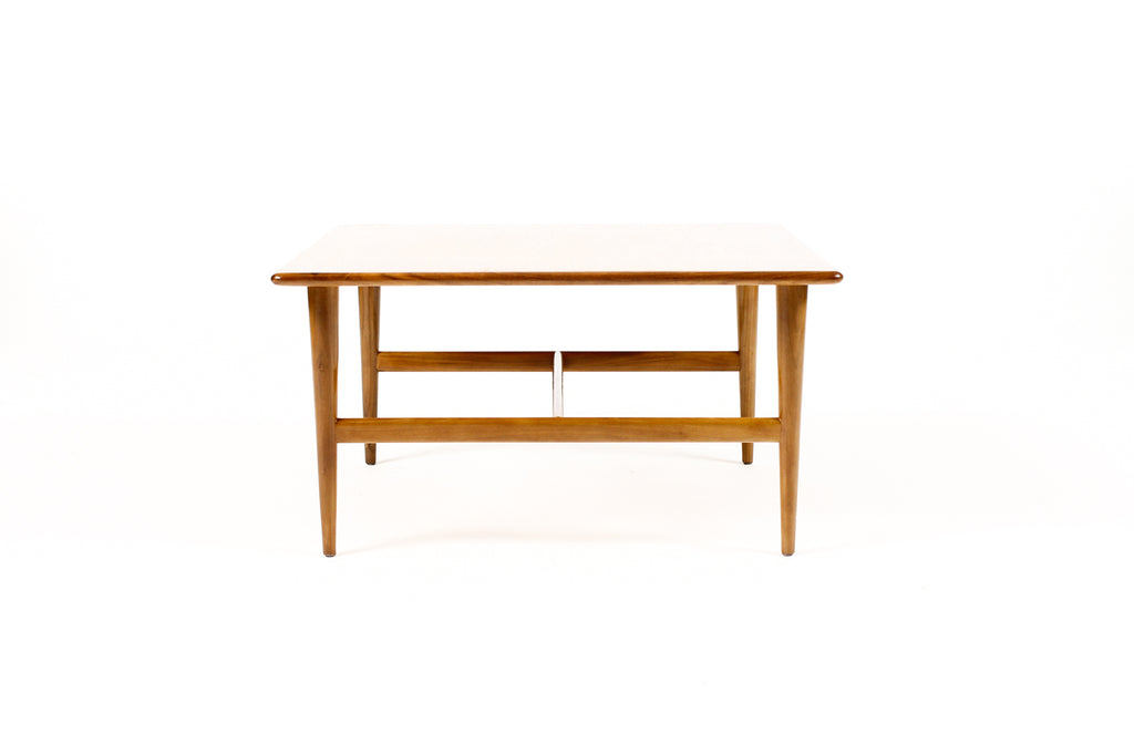 #2052 -- Danish Modern / Mid Century Square Walnut Coffee Table — Cross Stretcher Base