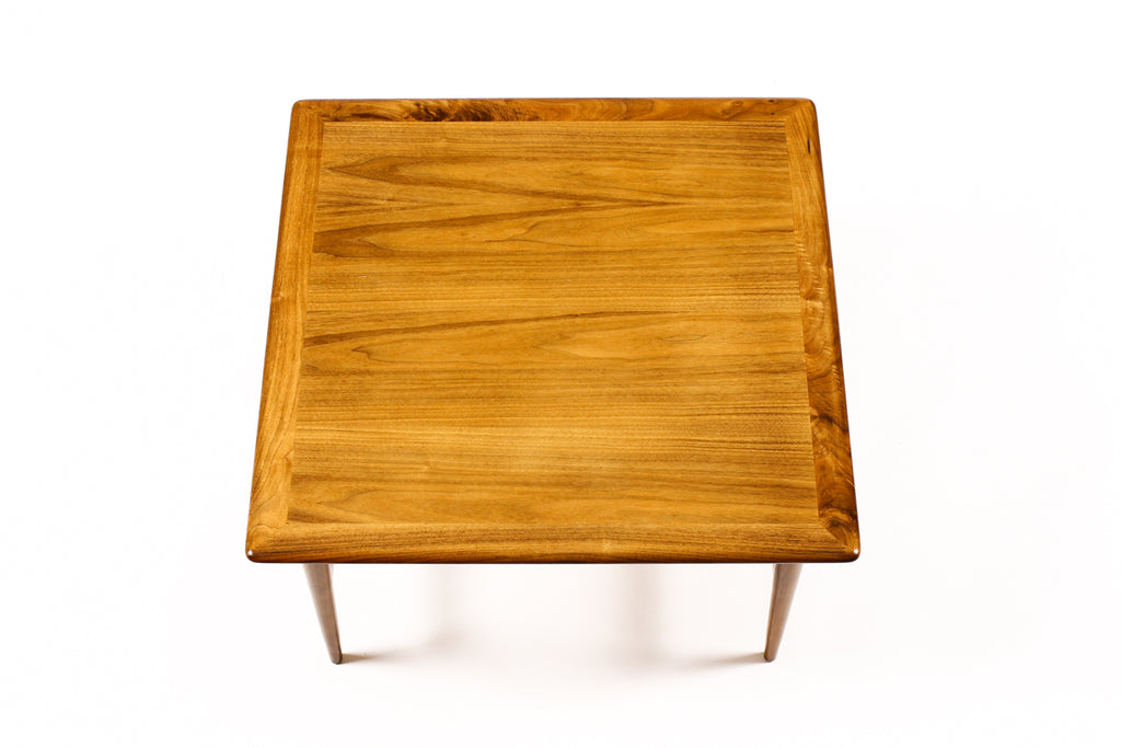 #2052 -- Danish Modern / Mid Century Square Walnut Coffee Table — Cross Stretcher Base