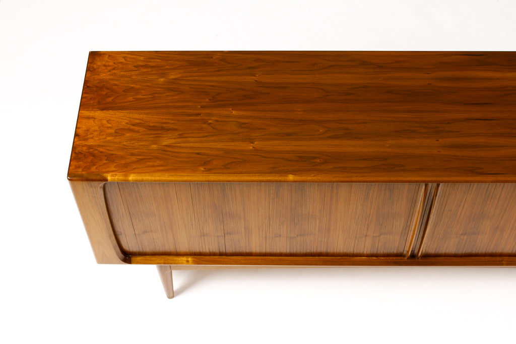 2020 Danish Modern Mid Century Walnut Tambour Door Credenza