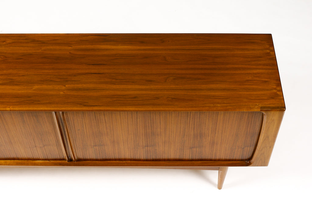 #2020 — Danish Modern / Mid Century Walnut Tambour Door Credenza — Model #142 — Bernhard Pedersen & Son