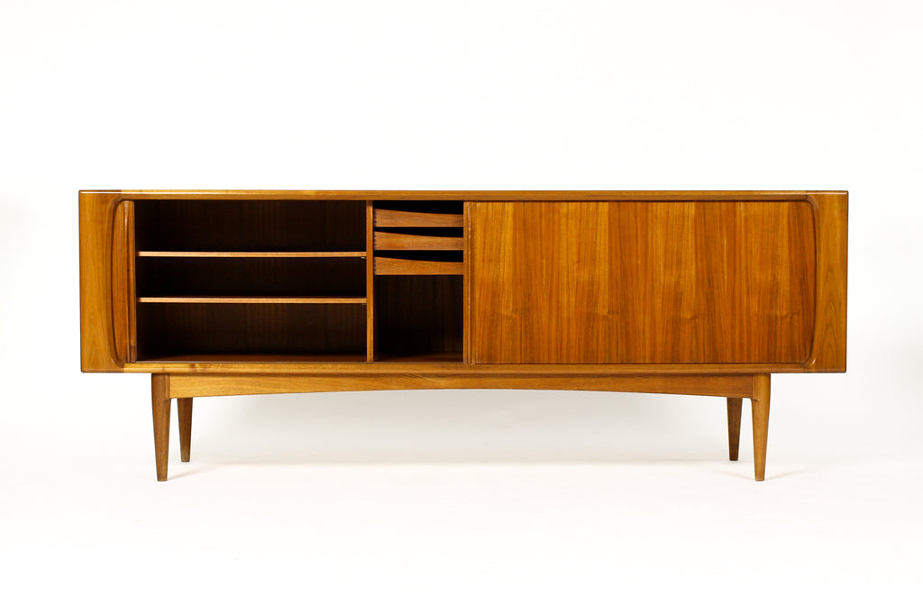 #2020 — Danish Modern / Mid Century Walnut Tambour Door Credenza — Model #142 — Bernhard Pedersen & Son
