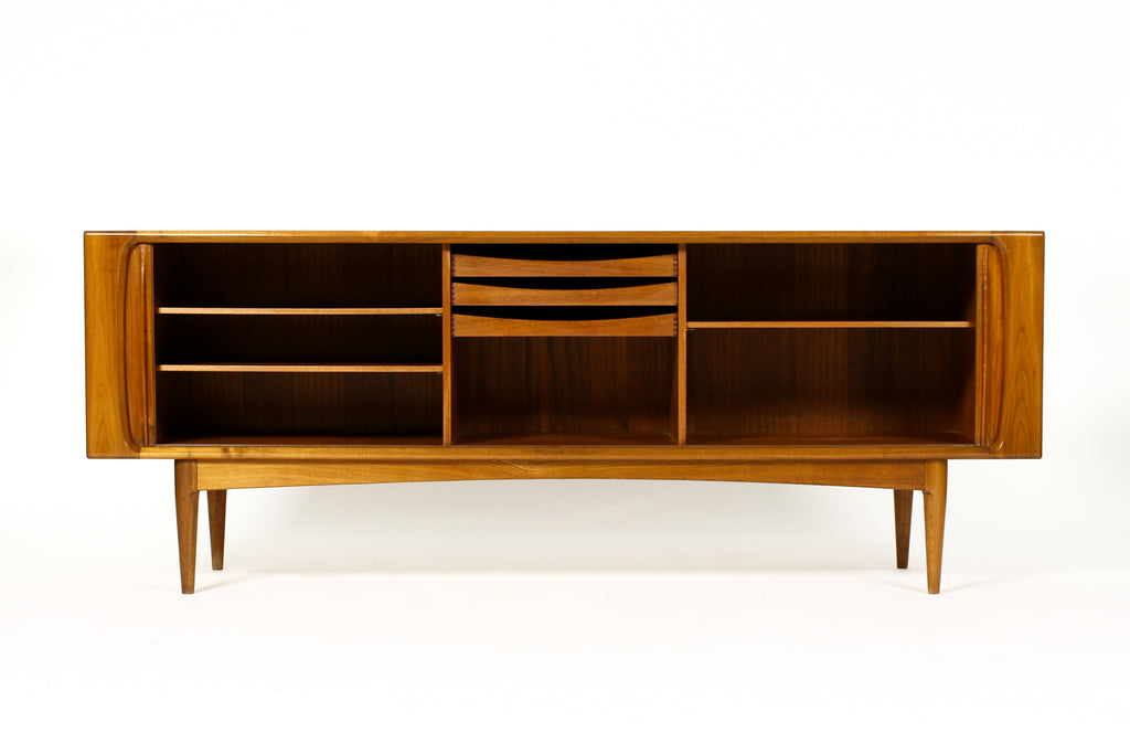 #2020 — Danish Modern / Mid Century Walnut Tambour Door Credenza — Model #142 — Bernhard Pedersen & Son