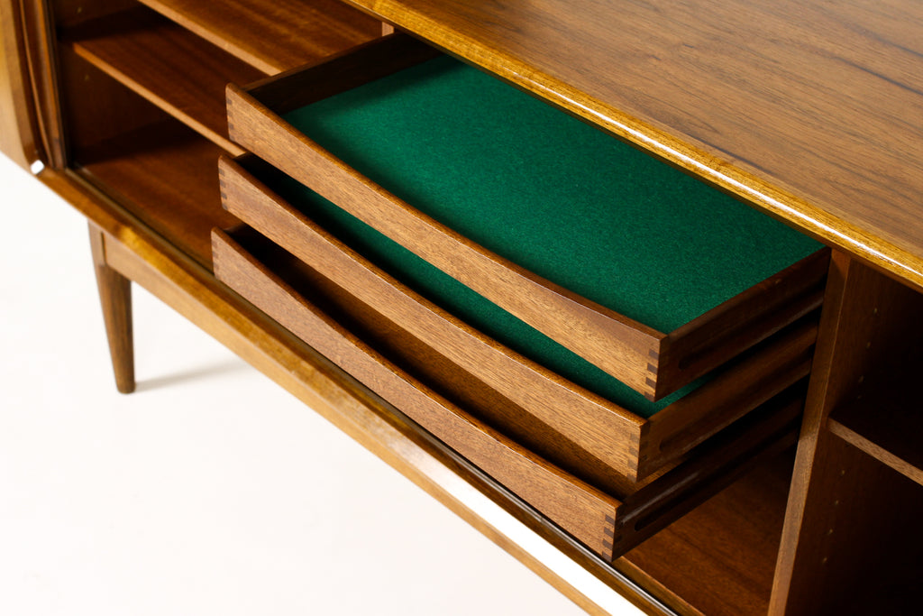 #2020 — Danish Modern / Mid Century Walnut Tambour Door Credenza — Model #142 — Bernhard Pedersen & Son
