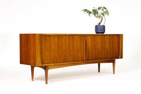 #2020 — Danish Modern / Mid Century Walnut Tambour Door Credenza — Model #142 — Bernhard Pedersen & Son