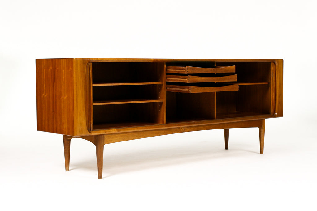 #2020 — Danish Modern / Mid Century Walnut Tambour Door Credenza — Model #142 — Bernhard Pedersen & Son