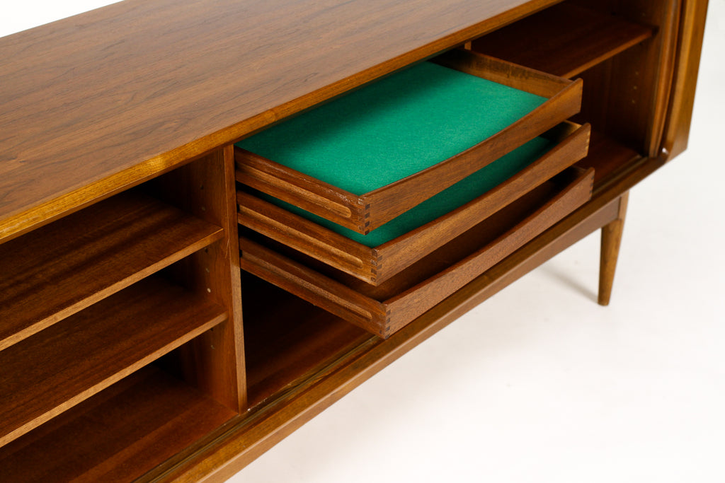 #2020 — Danish Modern / Mid Century Walnut Tambour Door Credenza — Model #142 — Bernhard Pedersen & Son