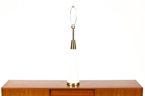 #1651 — Vintage Mid Century Tall Ceramic Table Lamp — Conical Taper with Brass Detailing