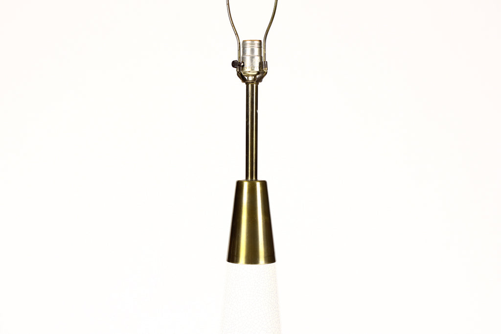 #1651 — Vintage Mid Century Tall Ceramic Table Lamp — Conical Taper with Brass Detailing